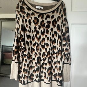 new directions Beige and Brown Leopard-Pattern Knit Top
